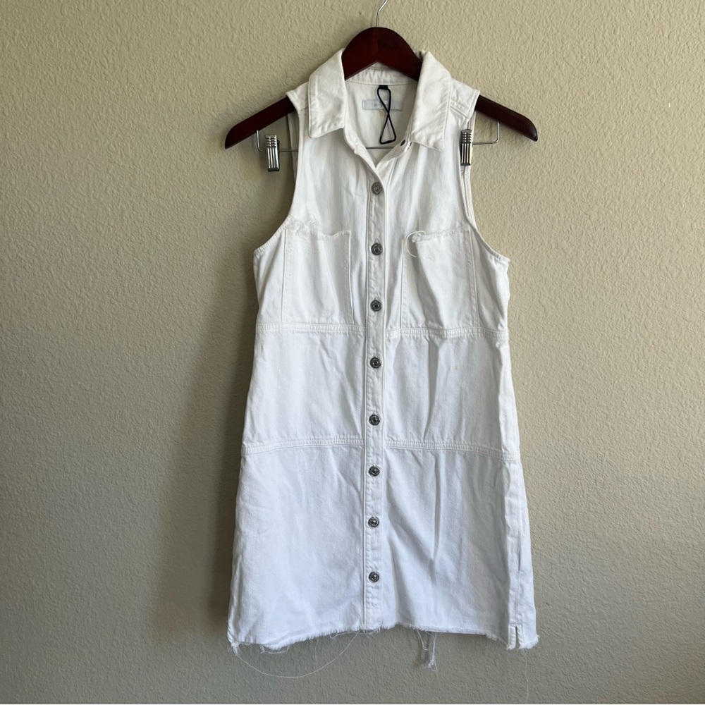 White Distressed Button Down Denim Dress